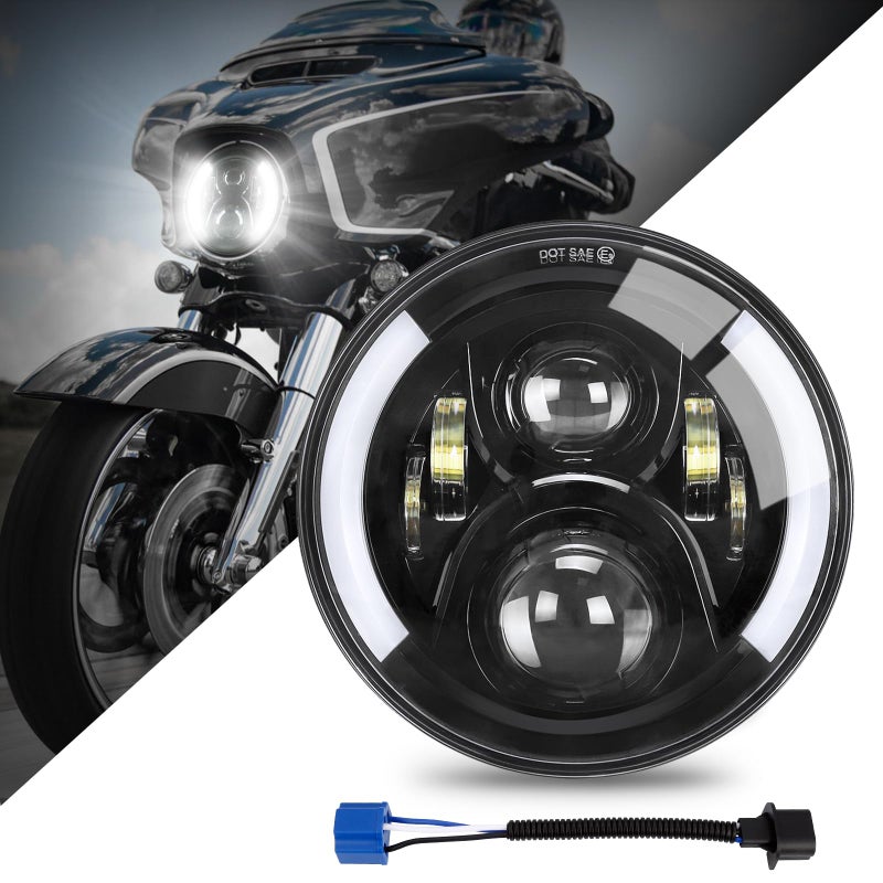 SUPAREE 7 Inch LED Motorcycle Headlight with Turn Signal: Black Motorcycle Headlight Compatible with Touring Road King Ultra Classic Electra Street Glide Tri Cvo Heritage Softail Slim Deluxe Fatboy - Image 1